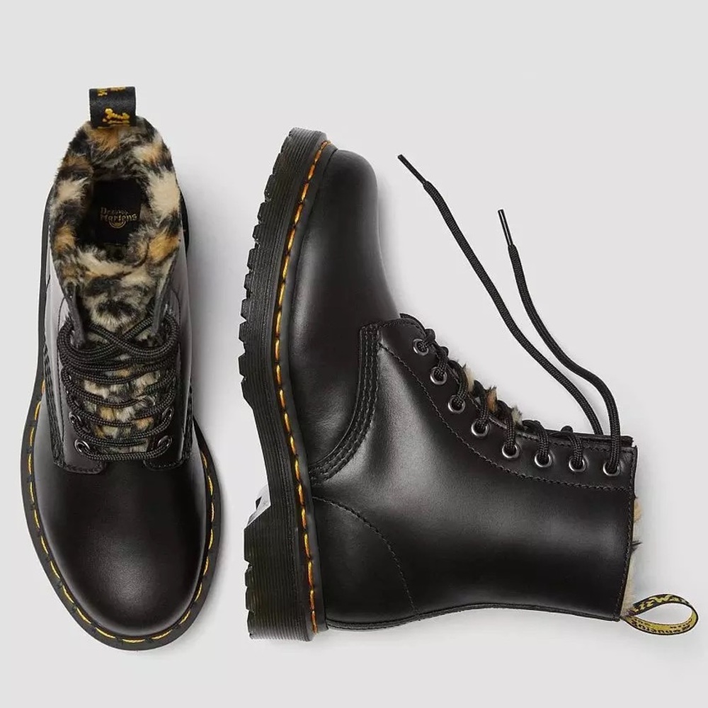 NIB Doc Martens Black Boots w/leopard fur 10